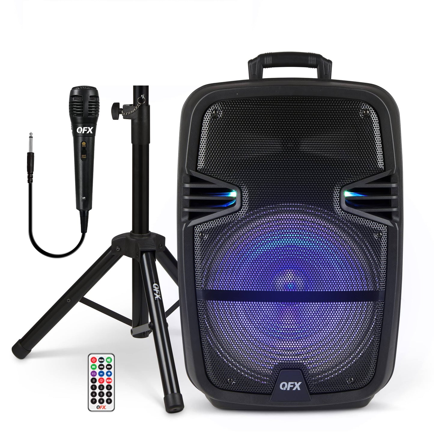 15 Inch Rechargeable Bluetooth Speaker System With Led Lights And Microphone