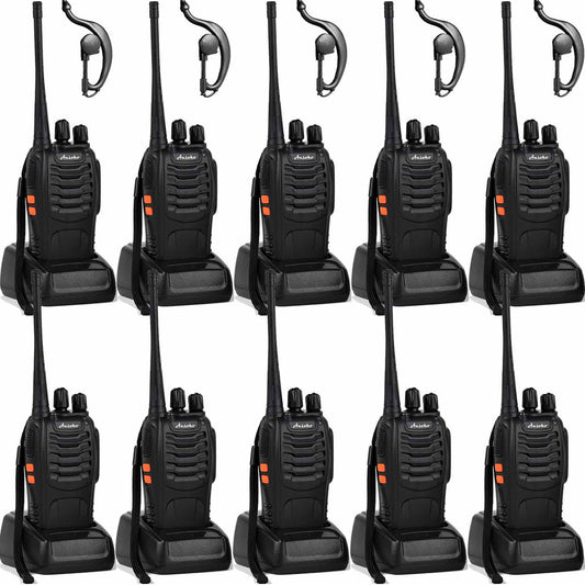 Walkie Talkies Rechargeable Long Range Two Way Radios 16 Channel With Earpiece Battery N Charger (3 Pack)