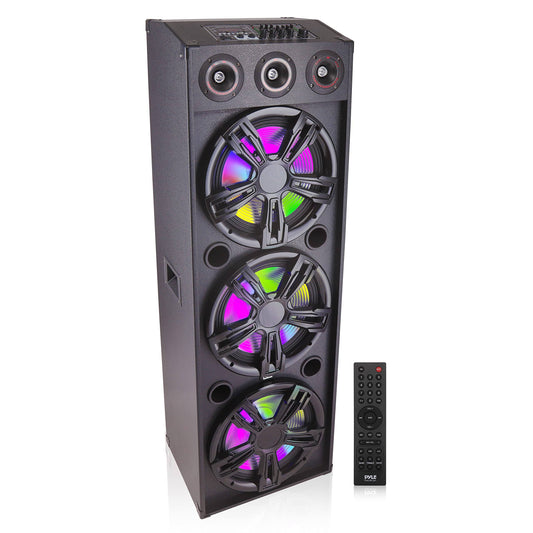 3x12 Portable Bluetooth Pa Karaoke Speaker System, 2200 Watt Karaoke Speaker With Led Lights, Usb Micro Sd Fm Bt Aux Remote Control Mic Inputs,