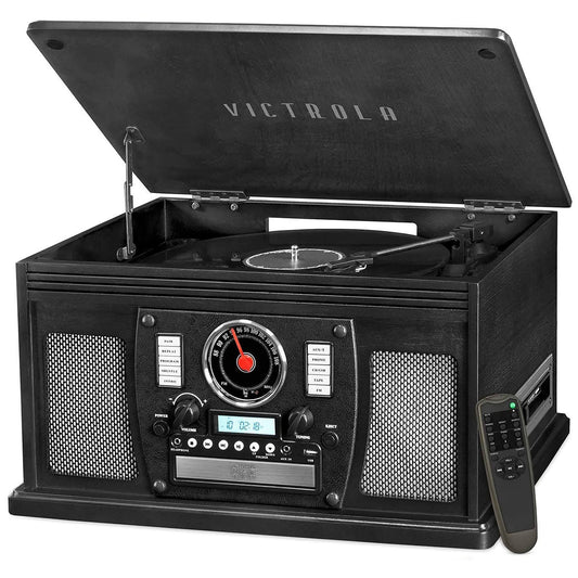 Wood 8-In-1 Bluetooth Record Player Black