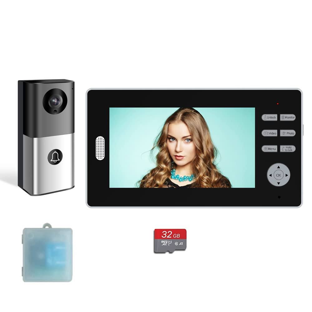 Video Doorbell Intercom With Monitor System,Non Wifi Doorbell 1080p Hd Camera With 7 Inch Screen Support Unlock, Monitoring,Photograph