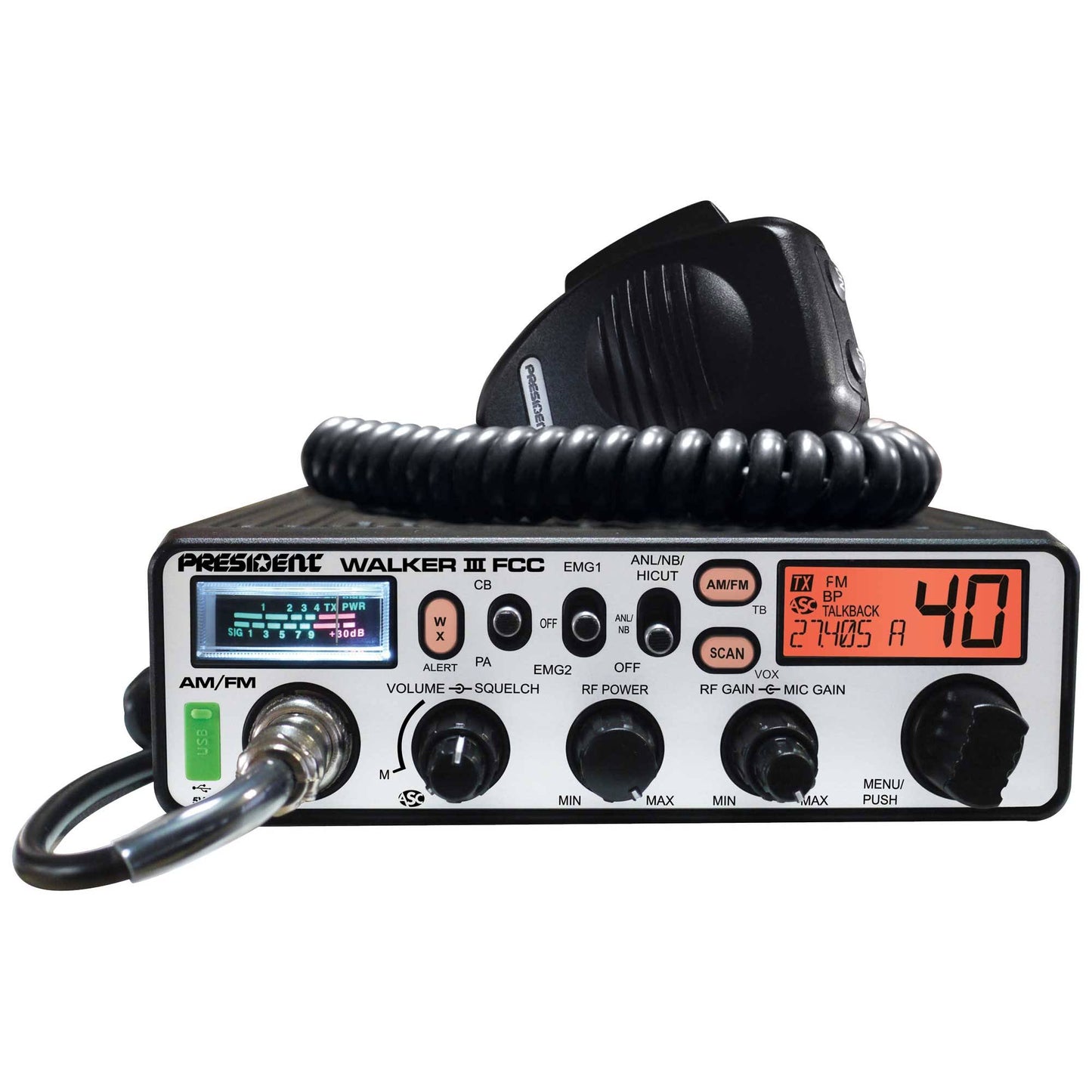 Walker Iii Fcc Am/Fm Cb Radio, Usb Charging Socket, Roger Beep, Mic Gain, Scan/Scan Skip, 2 Programmable Priority Channels, Talkback