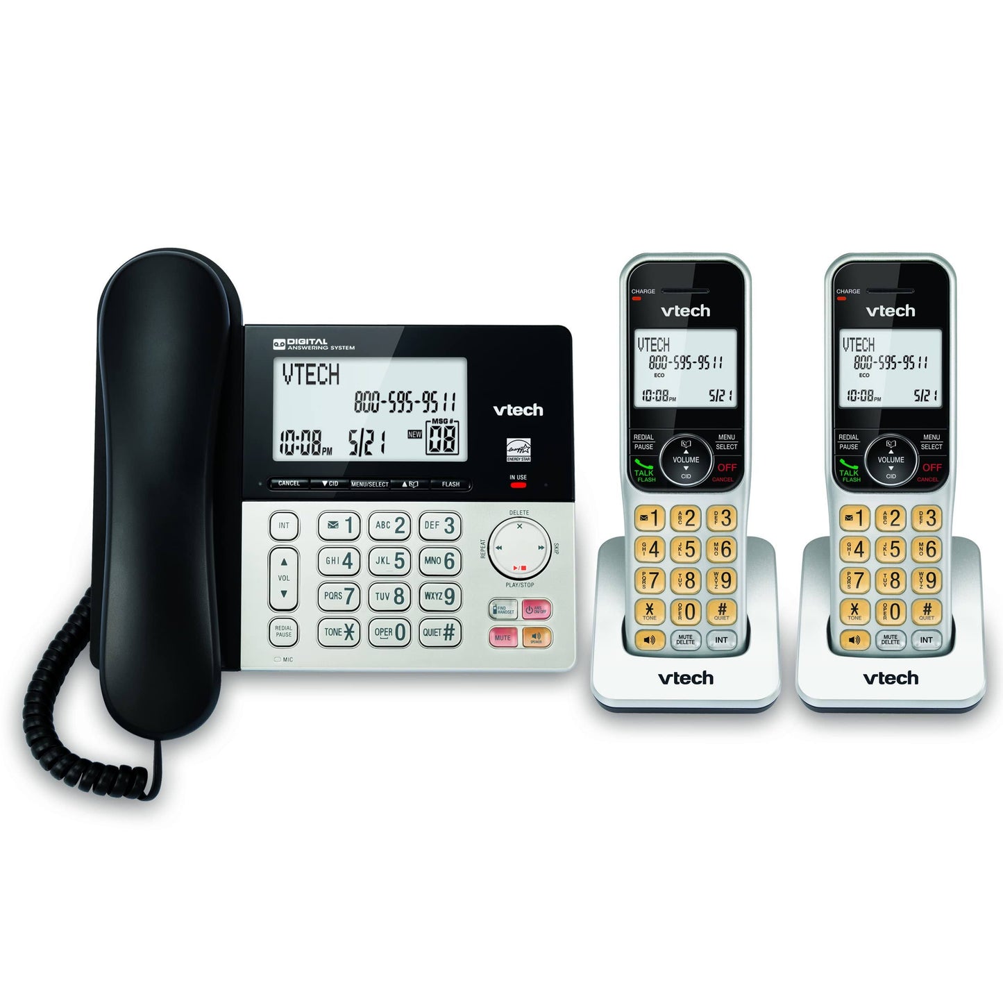 Vg208 Dect 6.0 Corded/Cordless Phone For Home With Answering Machine, Call Blocking, Caller Id, Large Backlit Display, Duplex Speakerphone, Inte