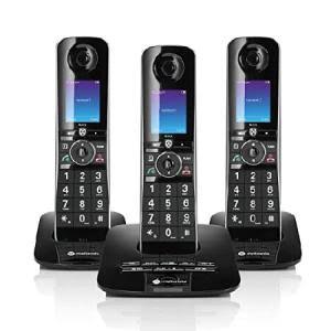 Voice D8713 Cordless Phone System W/3 Digital Handsets + Bluetooth To Cell, Answering Machine, Call Block - Black