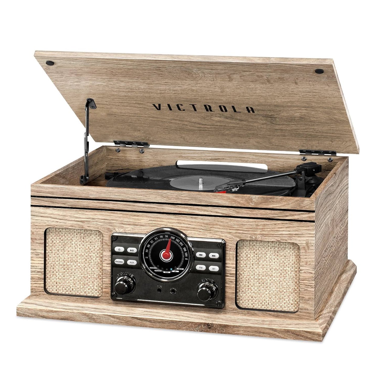 4-In-1 Nostalgic Bluetooth Turntable With 3-Speed Record Player And Fm Radio - Mahogany