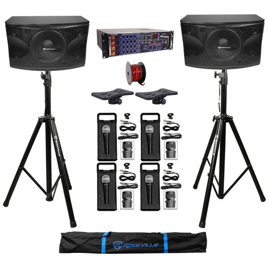 (2) Kps12 12 1600w Karaoke Speakers+Mixer+Tripod Stands+Wireless Mics