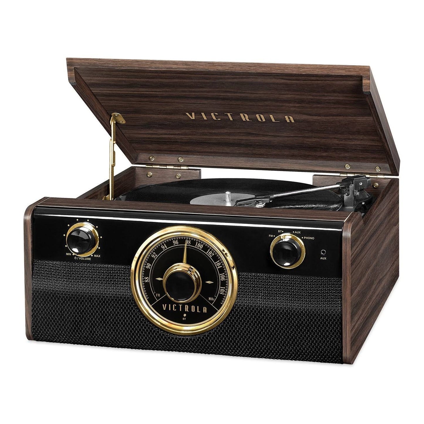 Wood Bluetooth Mid Century Record Player With 3-Speed Turntable & Radio