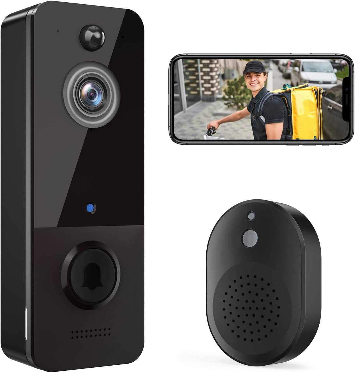 Wireless Doorbell Camera With Chime, Smart Video Doorbell Security Camera With Battery,Black